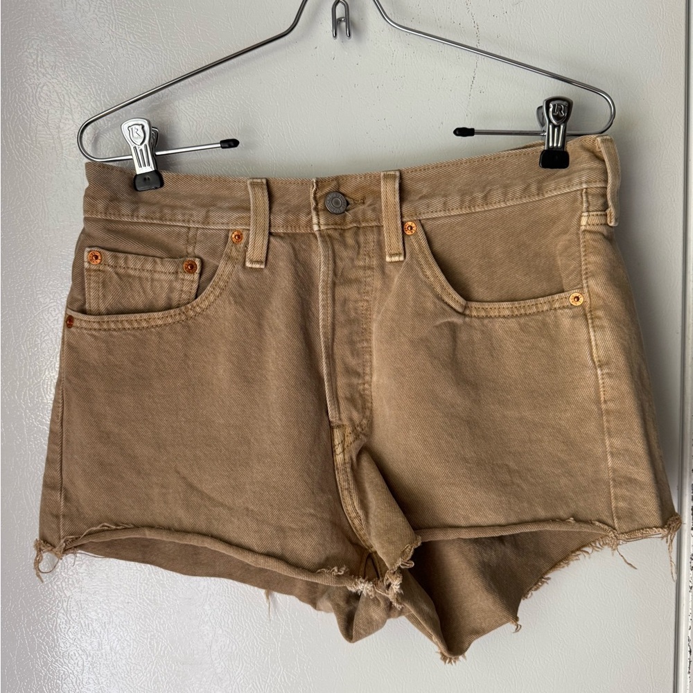 Levi's 501 Tan Frayed Hem High-Rise Jean Shorts